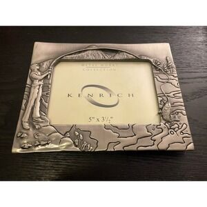 Kenrich Metal Works Fishing Picture Frame Pewter Silver 5" X 3.5" Never Used